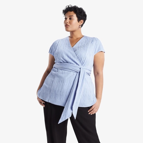 MM Lafleur Tops - MM Lafleur Valerie Top - Pleated Jersey in Chambray Size +1